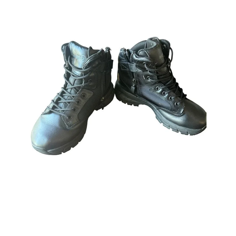 Interceptor Tactical Combat Boots Men's 7.5 Black Side Zip Leather Work Duty